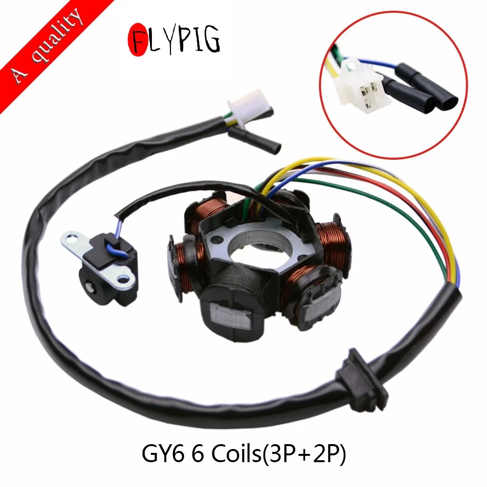 Для GY6 50 110 125 150cc Магнитный статор зажигания 6 катушек Скутер мопед ATV для Go Kart Lance Znen