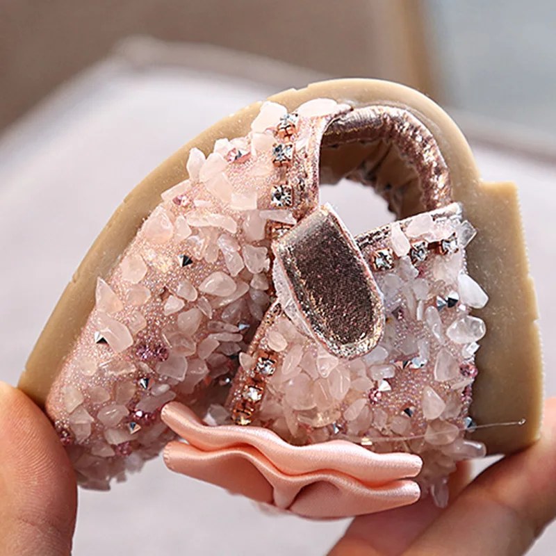 New Children Princess Shoes Baby Girls Flat Bling Leather Sandals Fashion Sequin Soft Kids Dance Party Sparkly Shoes A986