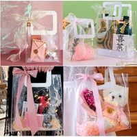thick transparent clear plastic ribbon bowknot gift bags with handles wedding christmas valentines new born gift packaging bags