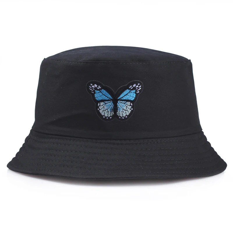 

Summer Casual Wide Brim Sun Hat Unisex Round Hats Sunscreen Fisherman Hat Printed Butterfly Caps Men Women Hip Hop Bucket Cap
