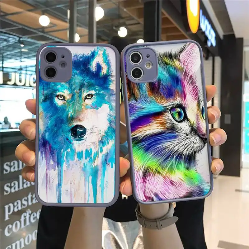 

design cat wolf lion tiger colors animal Phone Cases Matte Transparent for iPhone 7 8 11 12 s mini pro X XS XR MAX Plus cover