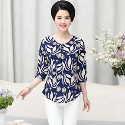 Летняя одежда для мамы среднего возраста короткий рукав топ футболка с цветами