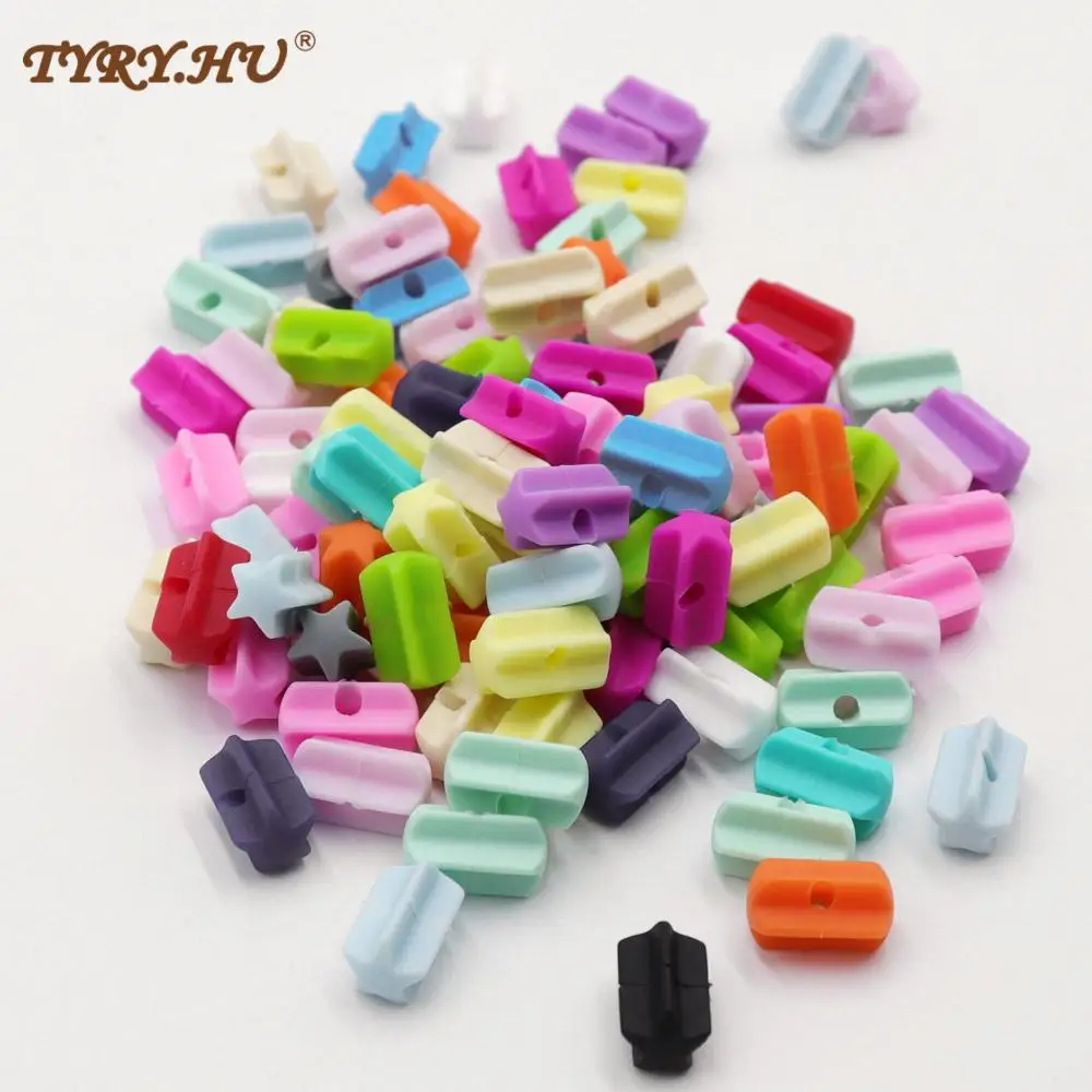 

TYRY.HU 100Pcs/Lot Star Pillar Shaped Silicone Beads Baby Teething Chewed Toys Pacifier Chain DIY Teethers Food Grade Silicone