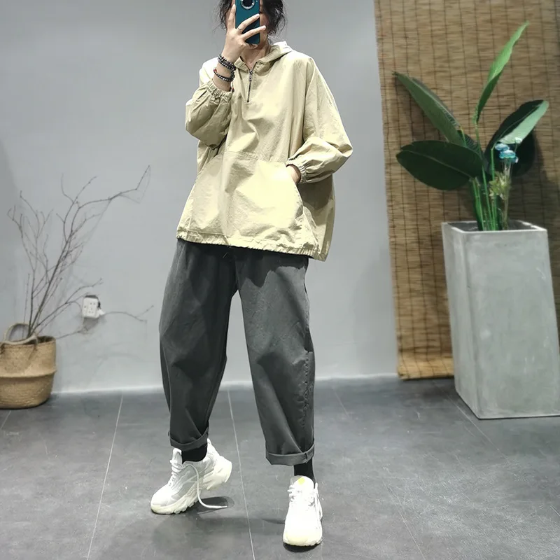 

Spring 2021 New Cotton Uniform Hooded Sweater Solid Color Loose Casual Long-sleeved Sweater Women Sweatshirt