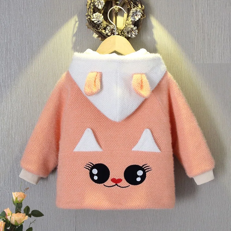 

Winter Warm Thick Velvet Cartoon Cat Child Coat Lovely Baby Girl Jacket Windproof Children Outerwear Kids Outfits 1-9 Years Old