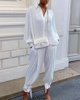 two piece set women top and pants tracksuits women 2022 casual solid suit long sleeve top loose long pants ropa mujer