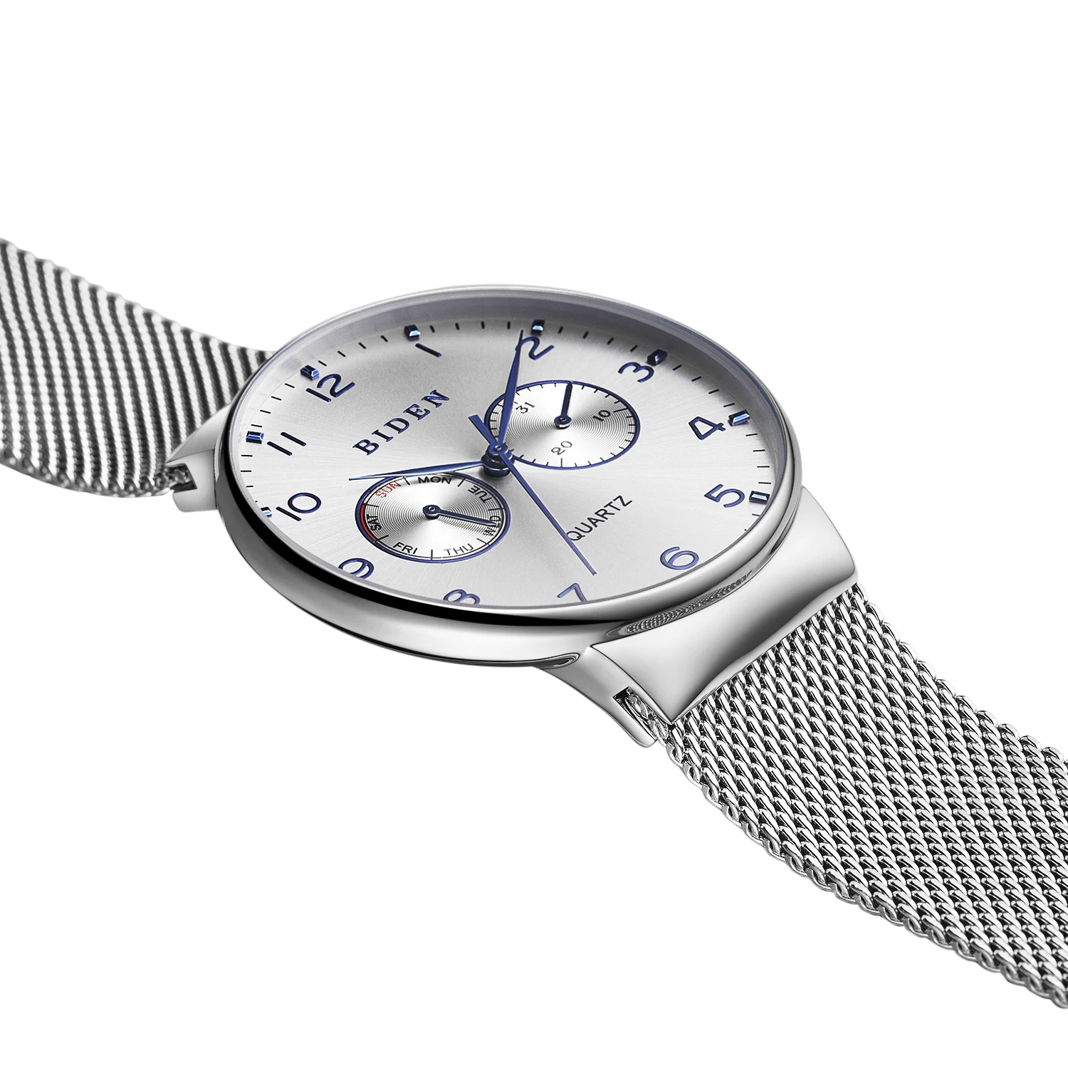 

BIDEN Casual Male Watches 2019 Fashion Dial Wristwatches Waterproof Silver Ultra Thin Stainless Steel Strap Top Brand Simple Analog Quartz Reloj Hombre Gentleman Gift