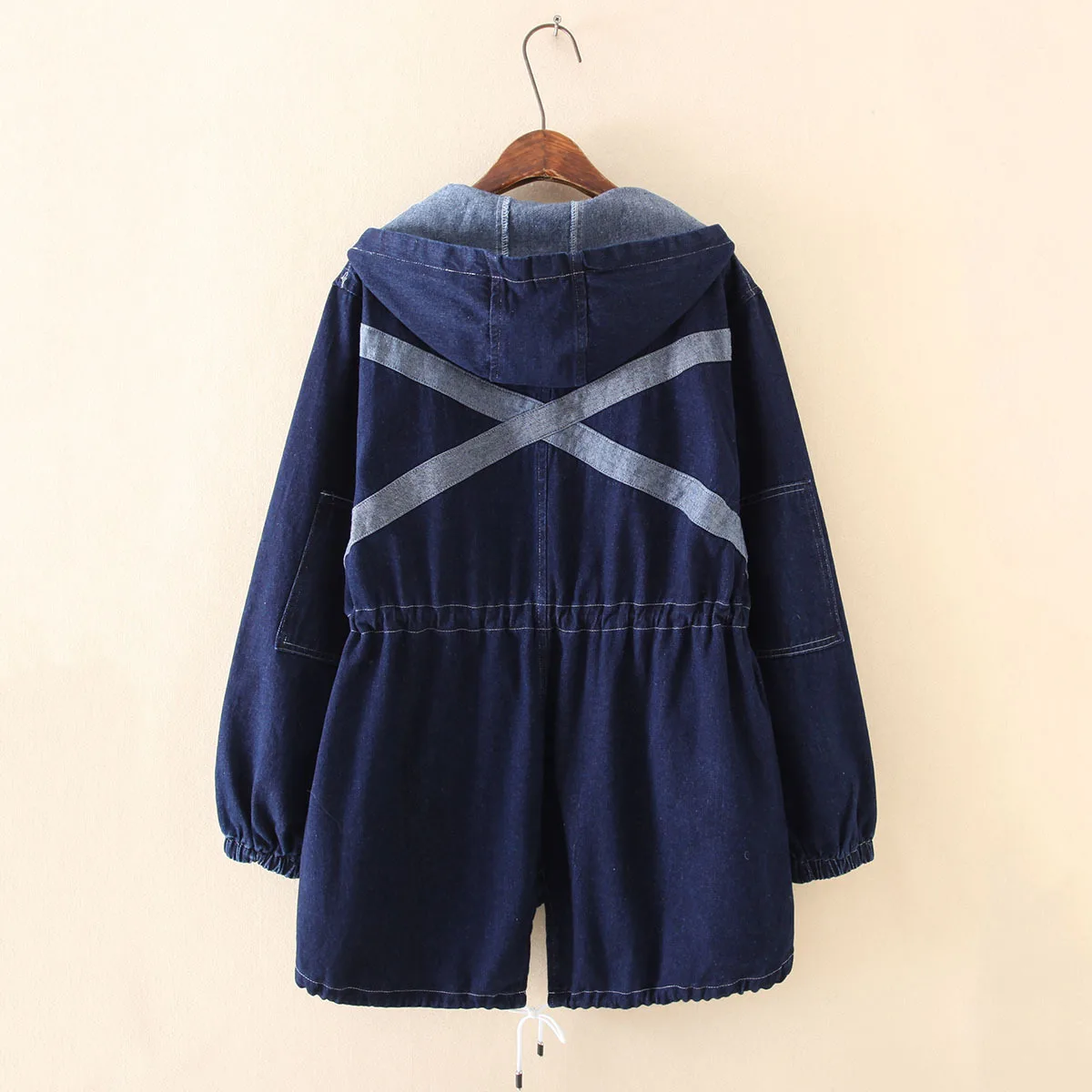 Женская джинсовая куртка на завязках Повседневная большого размера с длинным