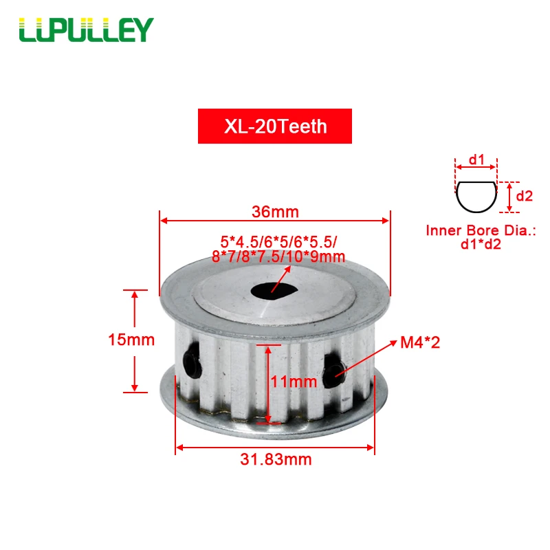 LUPULLEY XL 20T D образный отверстие зубчатого шкива диаметром отверстия.: 5x4 5/6x 5/6x5.5/8x
