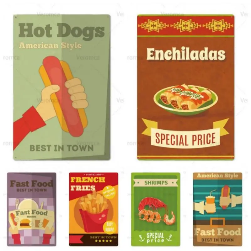 Fastfood Pizza Metal Sign Poster Plaque Vintage Tin Wall Decor Bar Bistro Cafe Retro Home | Дом и сад
