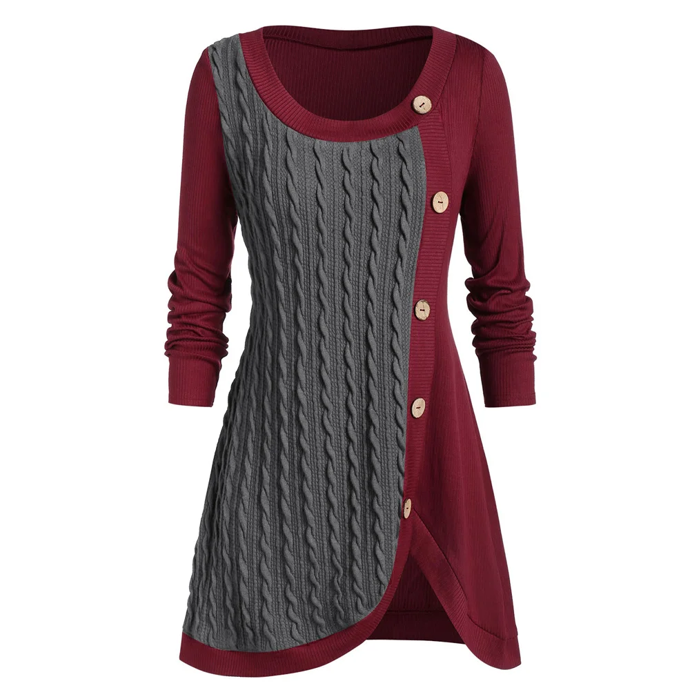 ROSEGAL размера плюс Разделение вязаный свитер осень-зима на пуговицах с разрезом