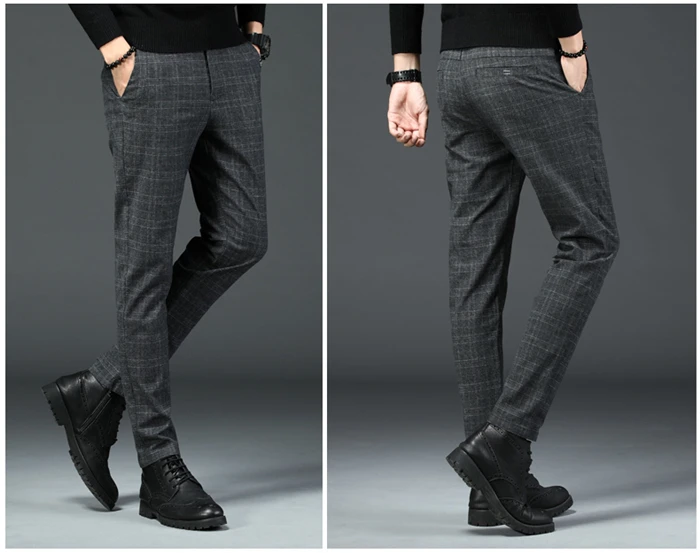 Для Мужчин's Повседневное штаны в клетку для бизнес на каждый день Slim Fit темно-серый классический Стиль лосины мужской брендовая одежда