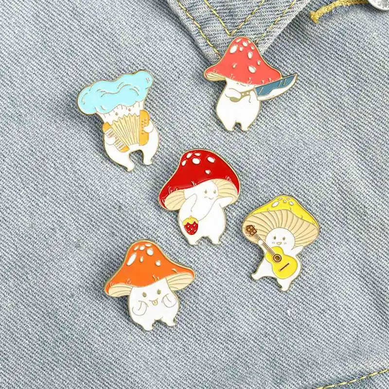 Funny Guitar Mushroom Enamel Pin Custom Accordion Brooches Bag Lapel Cartoon Cute Badge Plant Jewelry Gift for Kids Friends | Украшения и