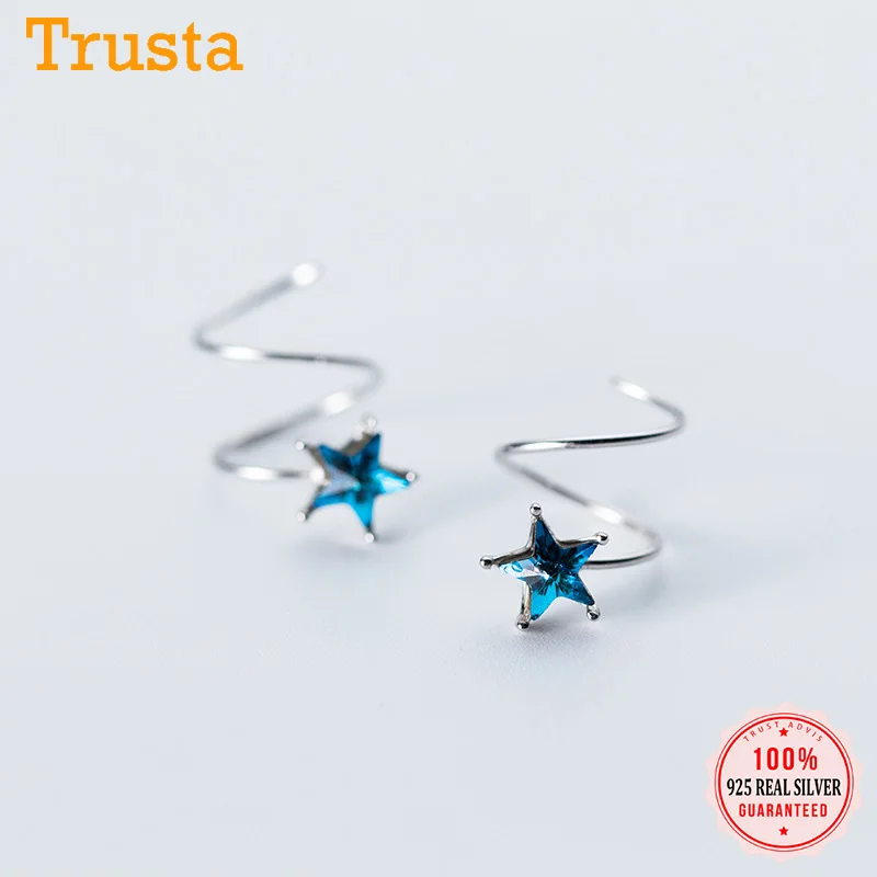 Женские серьги клипсы Trusta из серебра 100% пробы с маленькой звездой и косточками