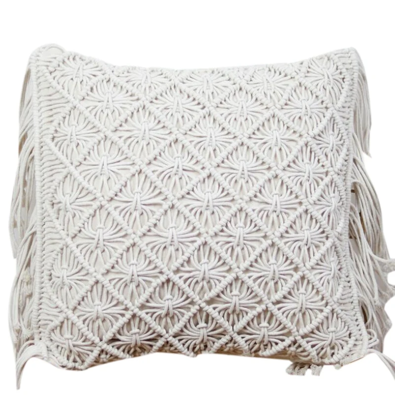 

Cushion Covers Cotton Linen Macrame Hand-Woven Thread Pillow Covers Geometry Bohemia Style Pillowcase Home Decor 45X45cm