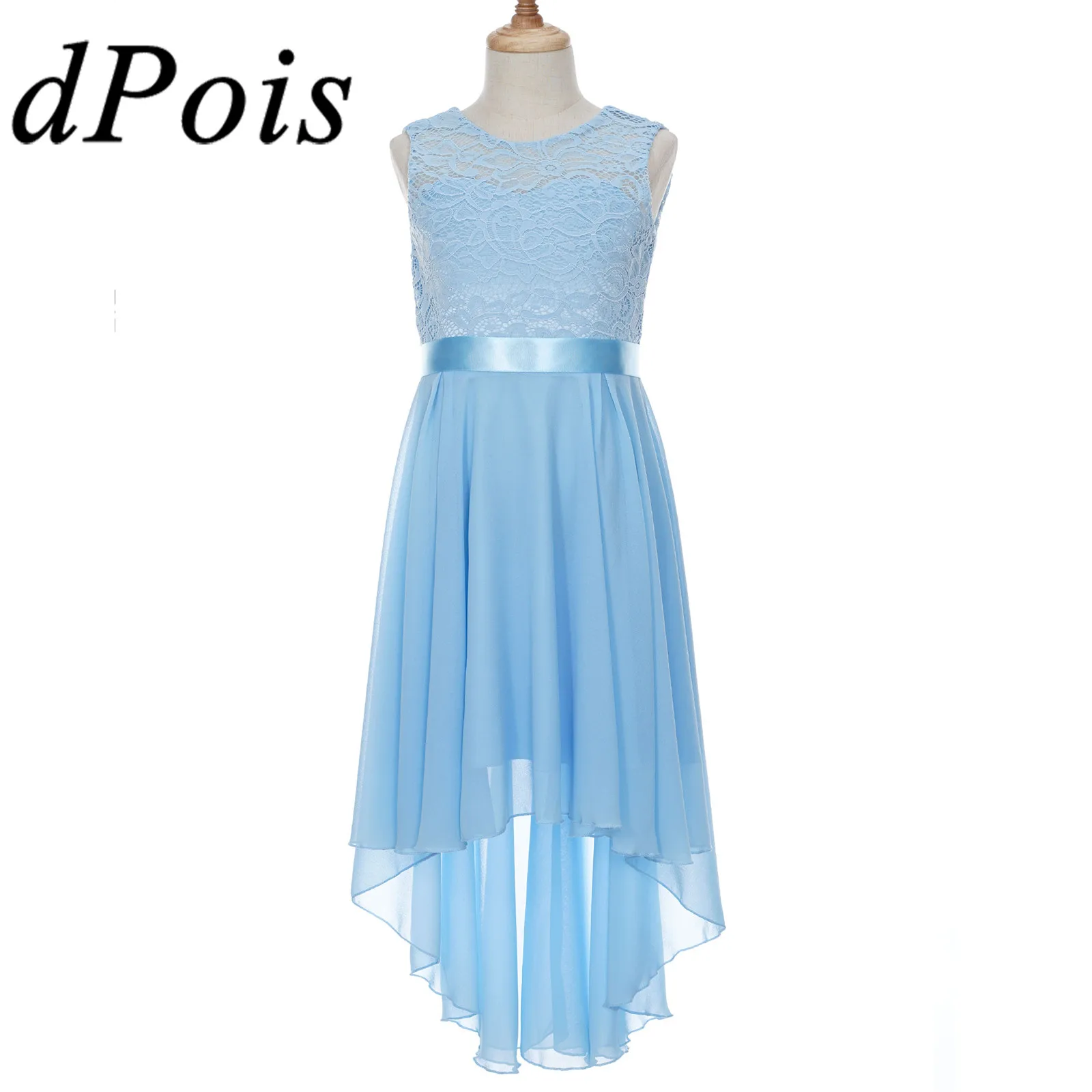 

Princess Girl Hi-Lo Chiffon Lace Dress First Communion Dresses For Girls Wedding Party Kids Dresses Children's Dance Wear
