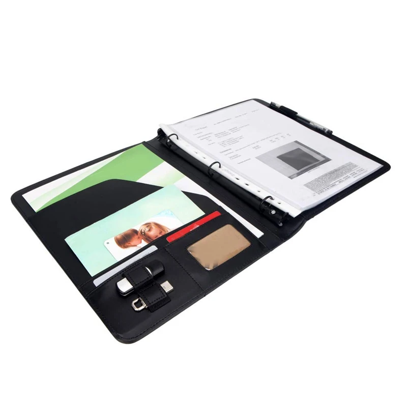 А4 Вегетарианская кожа 3 кольца Портфолио Binder бизнес Padfolio с блокнотом для