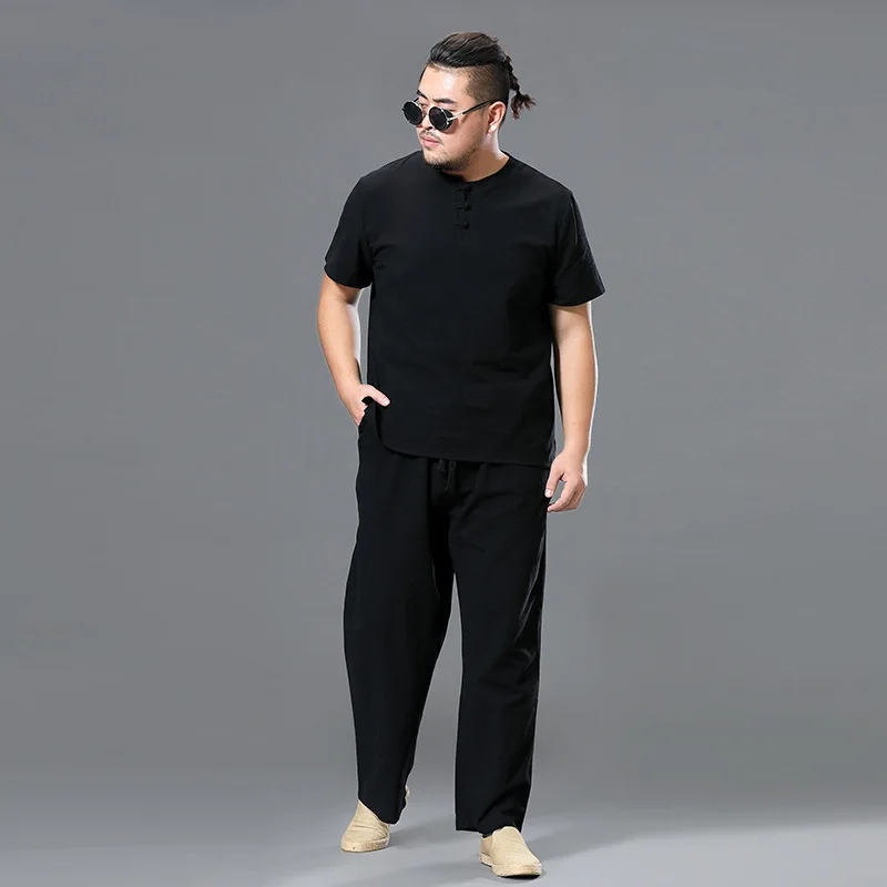 

Men's Large Size Clothing Big Tracksuit Suit Linen Overweight T-shirt Casual Male Elastic Waist Band 7XL 8XL 9XL Big Two Pcs Set