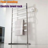 brushed gray floor standing electric towel rack warmer 304 stainless steel carbon fiber heat rack towel warmer rack for bathroom
