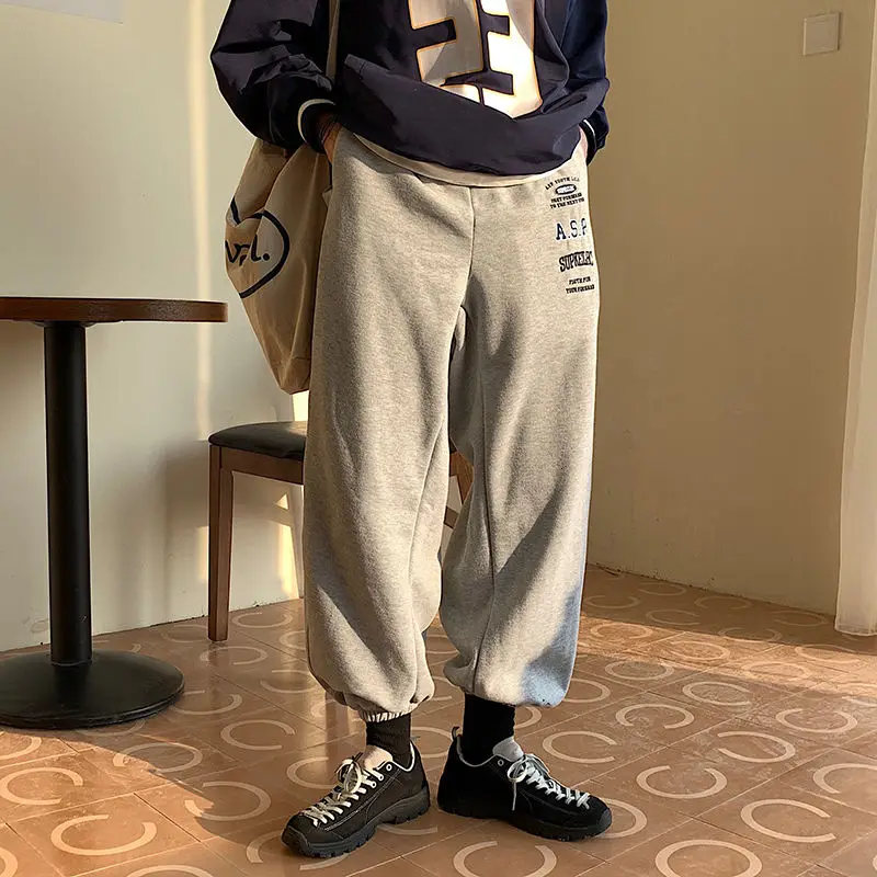 

2021 Spring And Autumn New Youth Popular Loose Solid Color Simple Sports Pants Fashion Casual All-match Trousers Gray/black