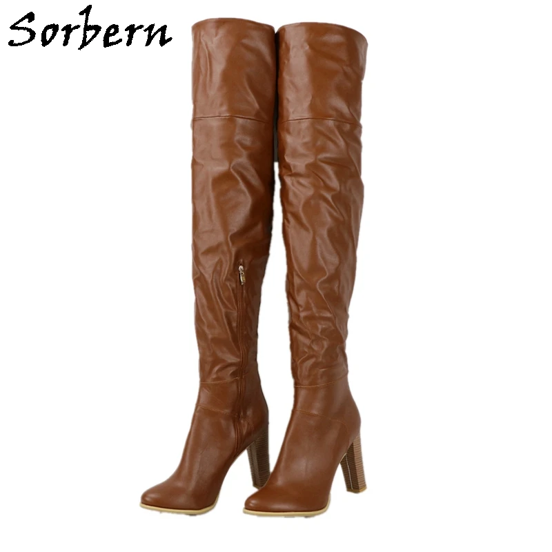 Sorbern/Сапоги выше колена на высоком квадратном каблуке сапоги массивном с острым