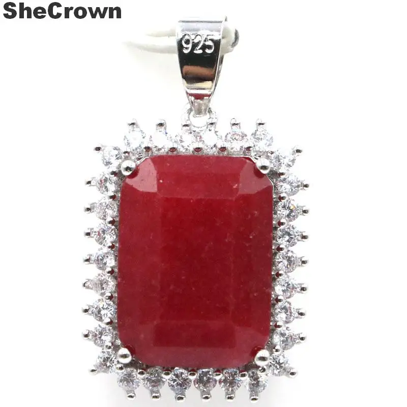 33x14 мм SheCrown комплект ювелирных изделий прямоугольник 18x13 Настоящее красный рубин
