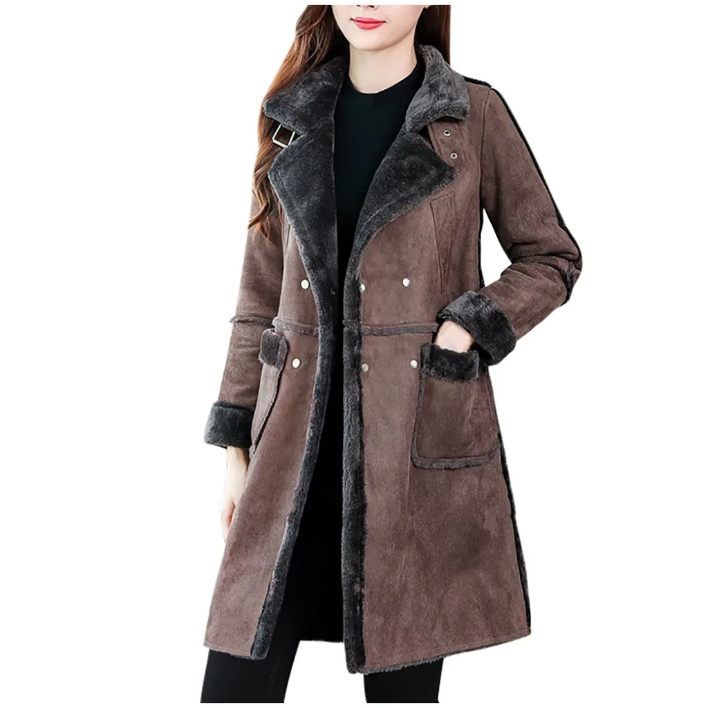 Женская зимняя офисная куртка с отворотом и длинным рукавом утепленная