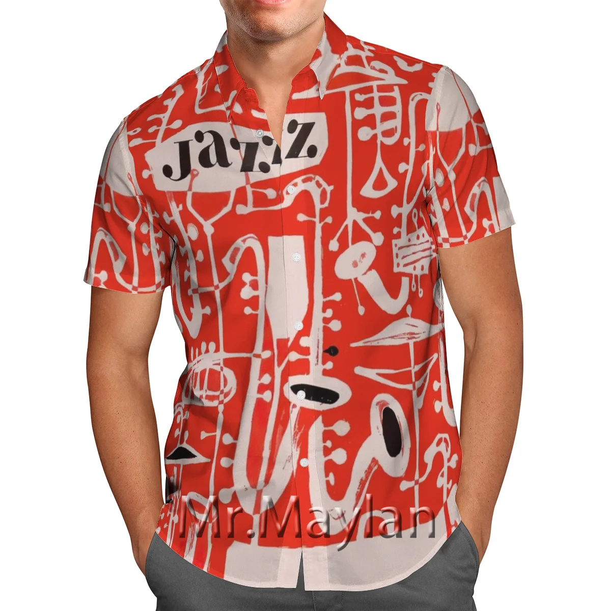 

Red Saxophone Jazz 3D Printed Hawaiian Shirt Beach Shirts Short-Sleeve Shirt Personality Streetwear Oversized Blusa Masculina