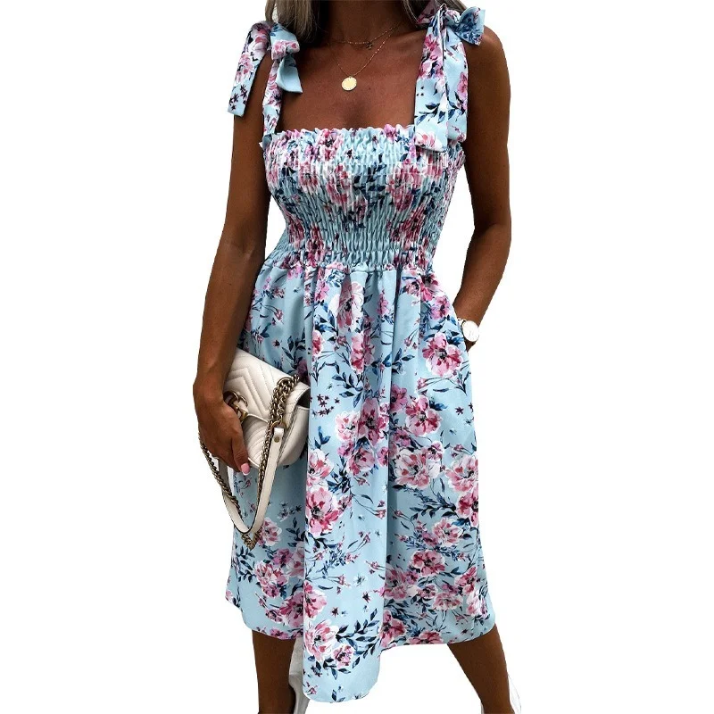 Женское винтажное пляжное платье на шнуровке привлекательное модное летнее без