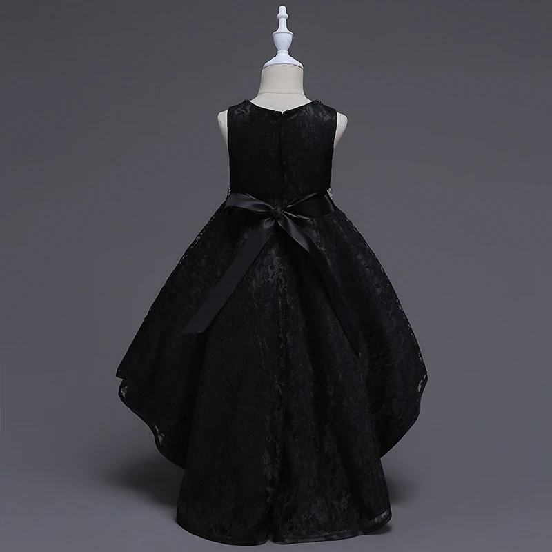 black It's Yiya/Платья с цветочным узором для девочек 6 цветов, модные платья без рукавов с круглым вырезом и шлейфом для девочек, пышные кружевные Детские праздничные платья L093 - Цвет: black