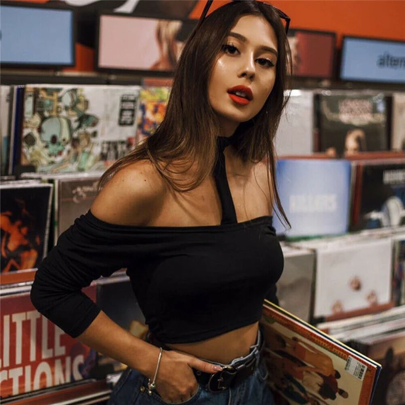 Новинка 2019 сексуальный женский Готический топ с открытым плечом ожерелье лямкой
