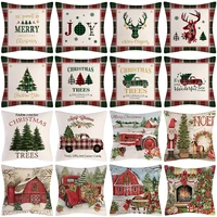 2022 christmas decor cushion cover truck antlers plaid printed pillowcases home decorative linen pillow cover merry christmas