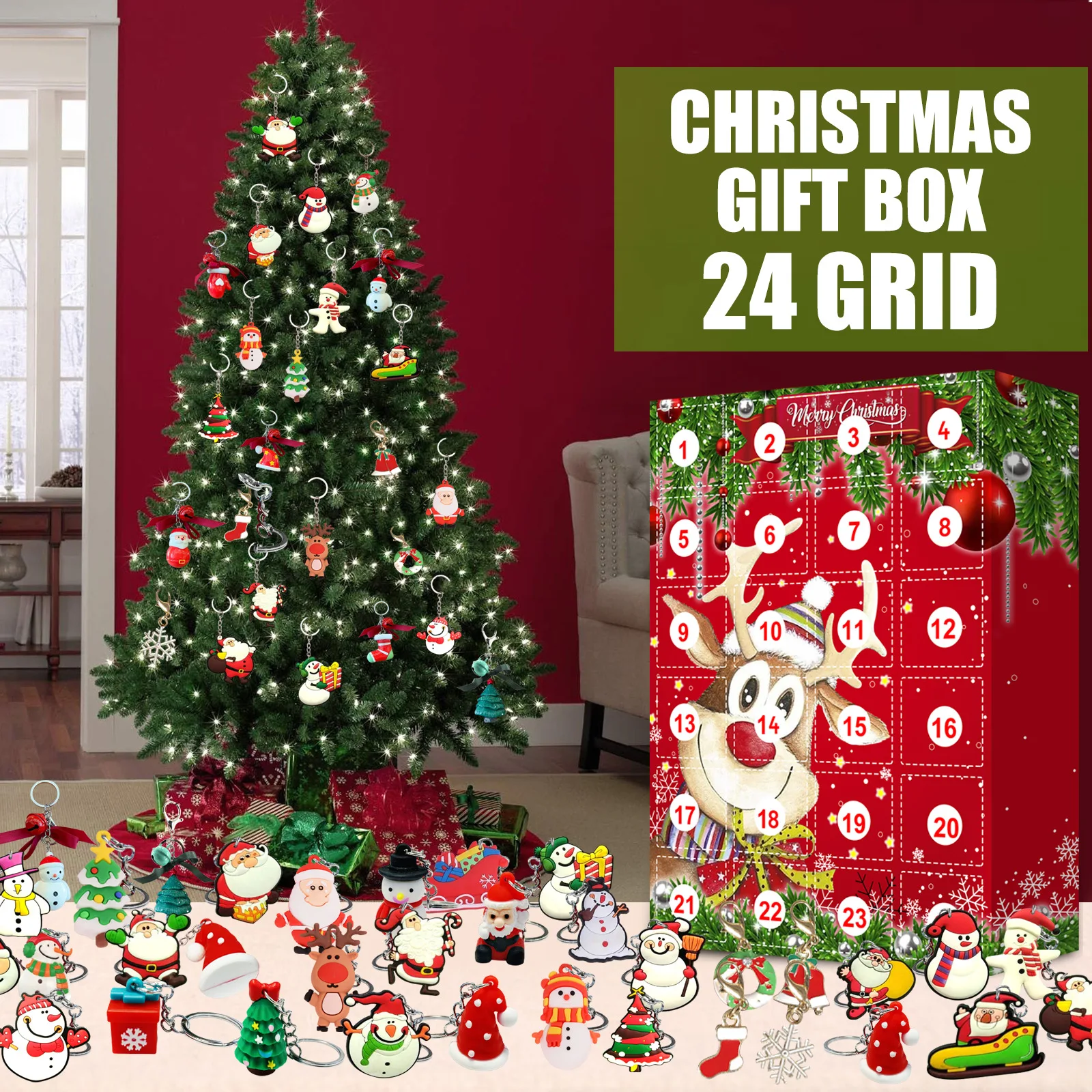 

24Days Christmas Advent Calendar 24 Days Surprise Blind Box Resin Pendant Keychain Party DiY Decoration Kids Toys
