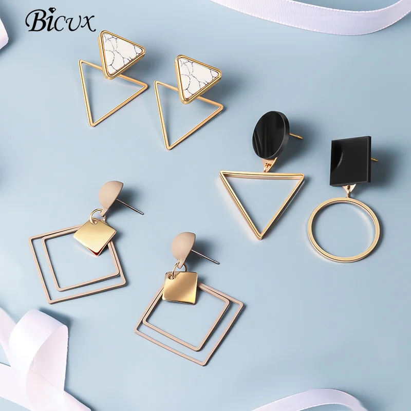 BICUX, новые модные круглые висячие серьги в Корейском стиле для женщин, геометрические круглые золотые серьги в форме сердца, свадебные ювелирные изделия
