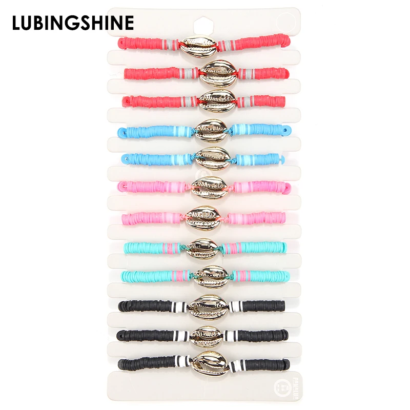 

12 шт./компл. богемный Браслет из мягкой глины с бусинами для женщин плетеная веревочная цепочка ручной работы регулируемые браслеты для дев...