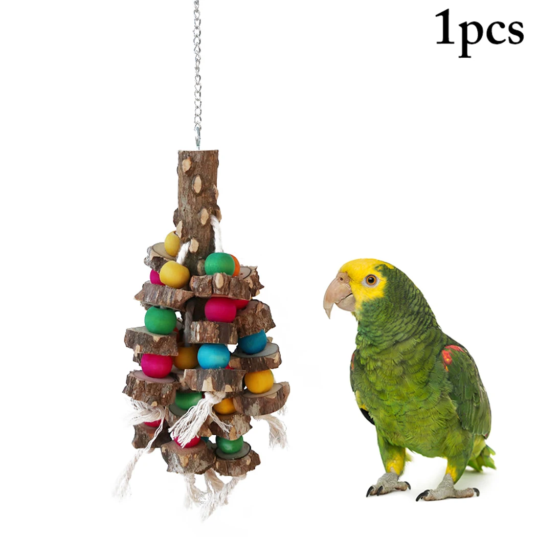 

Bird Toys Funny Block Bite Resistant Bird Cage Parrot Toys Parrot Chewing Toy Wooden Parrot Hanging Toys for parrots