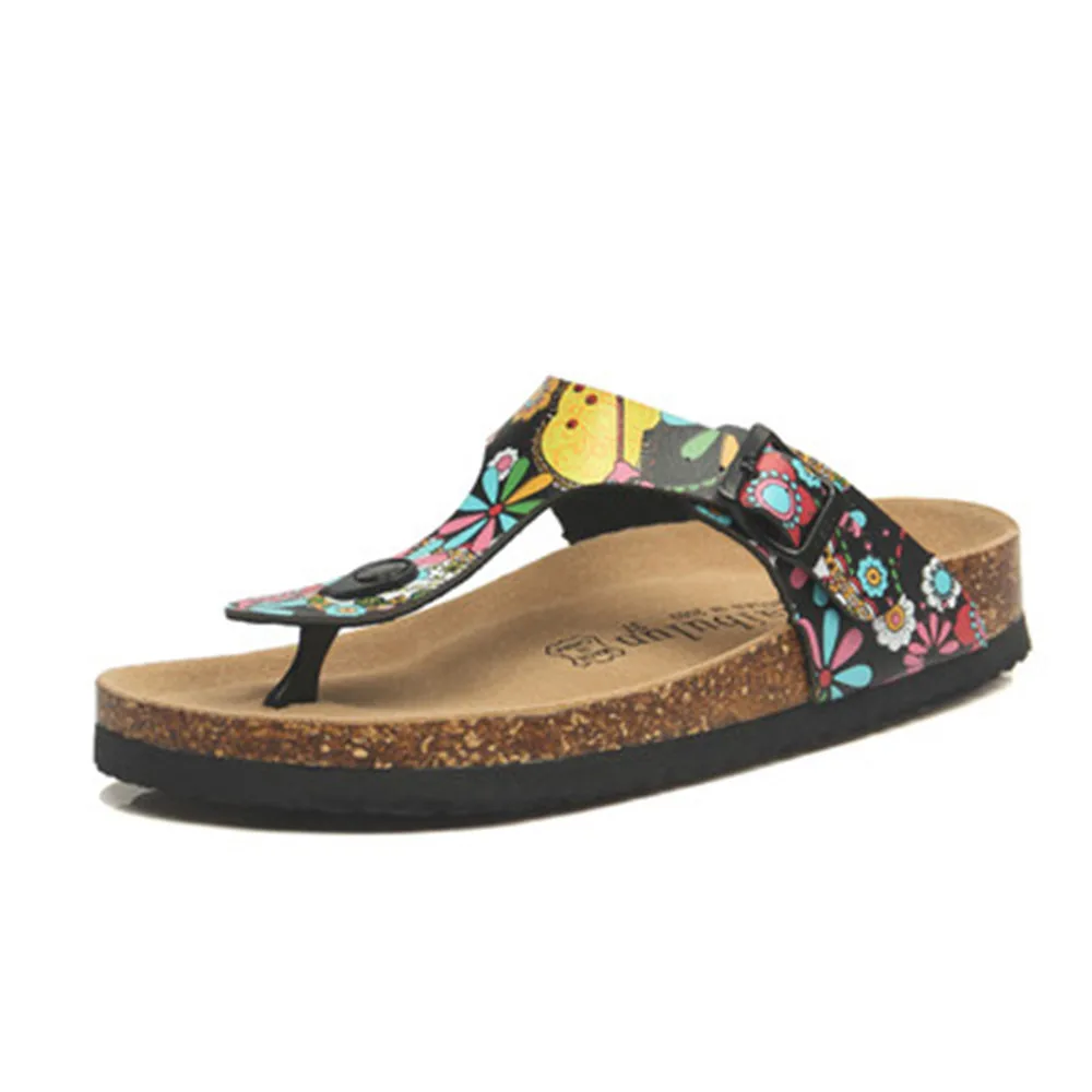 

FeiYiTu New Summer Men Beach Cork Flip Flops Slippers Casual Solid Color Print Slip on Slides Shoe Plus Size 35-45 Black White