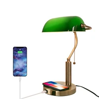 New retro E27 E26 banker desk lamp green USB charging desk lamp mobile phone wireless charging living room study bedside lights