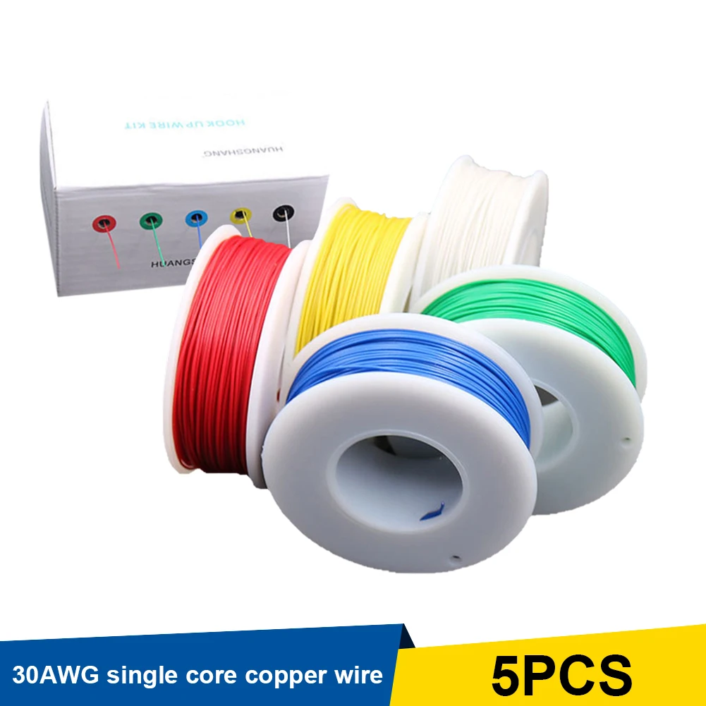 

30AWG Flexible Wire 5Rolls*50m Tinned Copper Hook Up Wire Standard Electrical Wire PVC Insulated with Spools for Home House