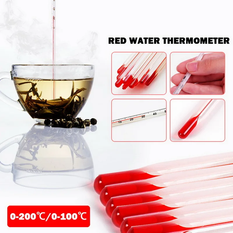 Стеклянный термометр с температурой от 0 до 200 градусов Цельсия домашний красный