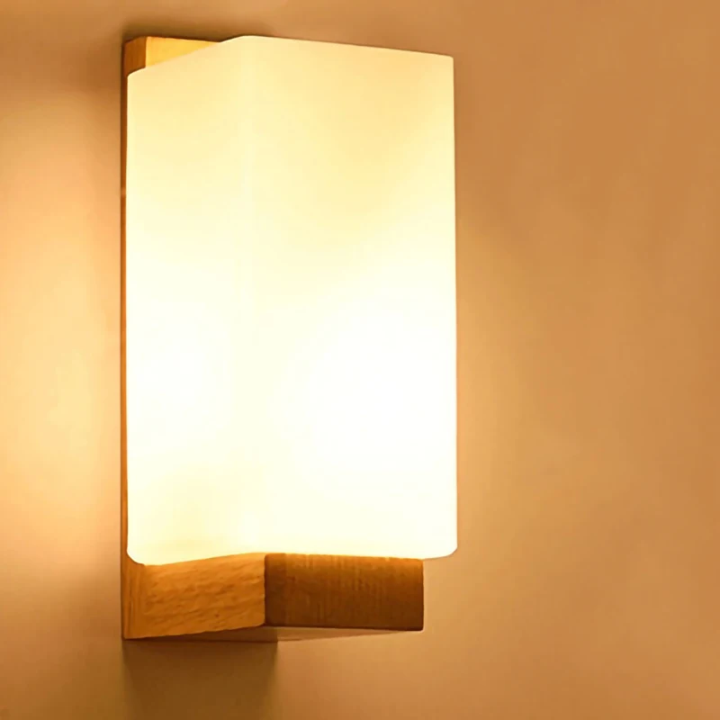 

Modern LED E27 wall lamp wood and glass sconce light indoor bedside bedroom living room home kitchen stairs decoration illumine