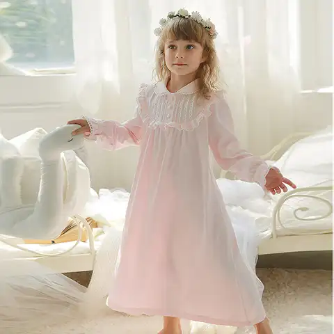 Детское платье в стиле "Лолита", рубашки для сна для принцесс, винтажные ночные рубашки с отложным воротником, Детская Ночная рубашка в викто...