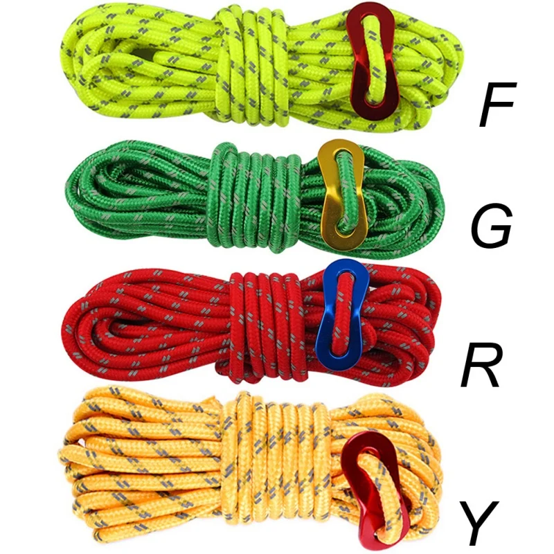 

Outdoor Camping Tent Wind Rope 4mm Sun Shelter Awning With Aluminum Alloy Buckle Adjuster Wigwam 4mm Reflective Rope Paracord