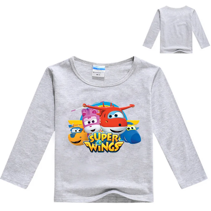 

2-16Years Super Wings Clothes Boys Long Sleeve T Shirt with Spandex Girls Tshirt Kids Cartoon T-shirts Fashion Casual Tops
