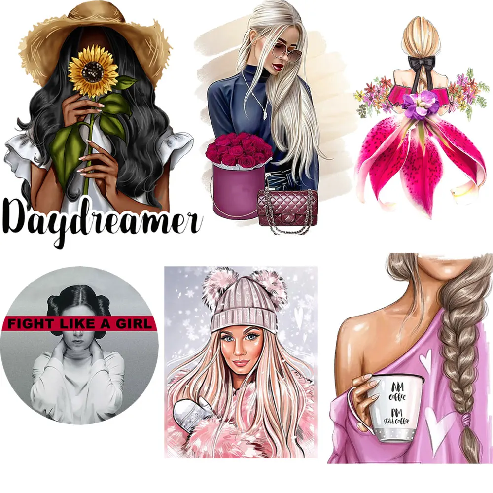 

Fashion Girls Iron On Patches Heat Transfer Sitckers On Clothes Thermal Stickers DIY T-Shirts Iron On Transfer Stripe On Clothes