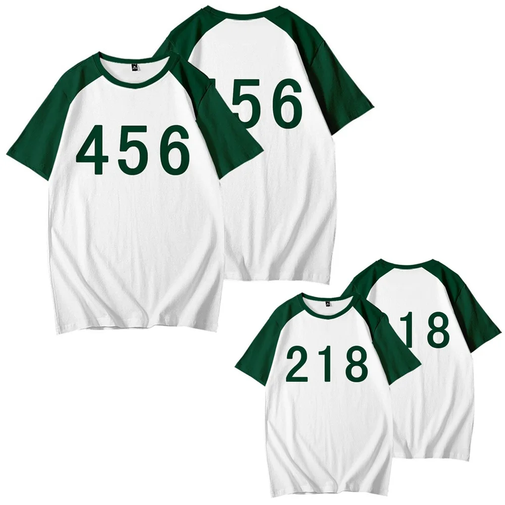 

Squid Game T-Shirt Cosplay Shirt Number 456 218 067 001 Gi-hun Sang-Woo Short Sleeve White Green Costume Props