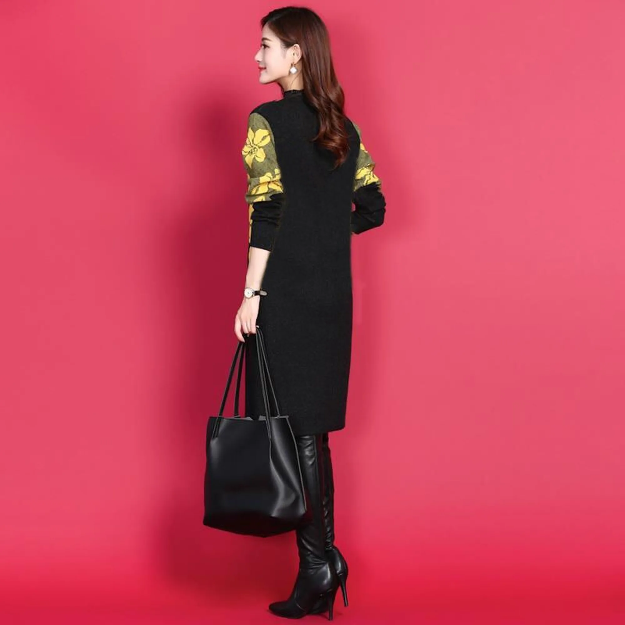 

New print dress in fall / winter 2020 with plush thickening retro French Fat mm Slim Fit waist long style