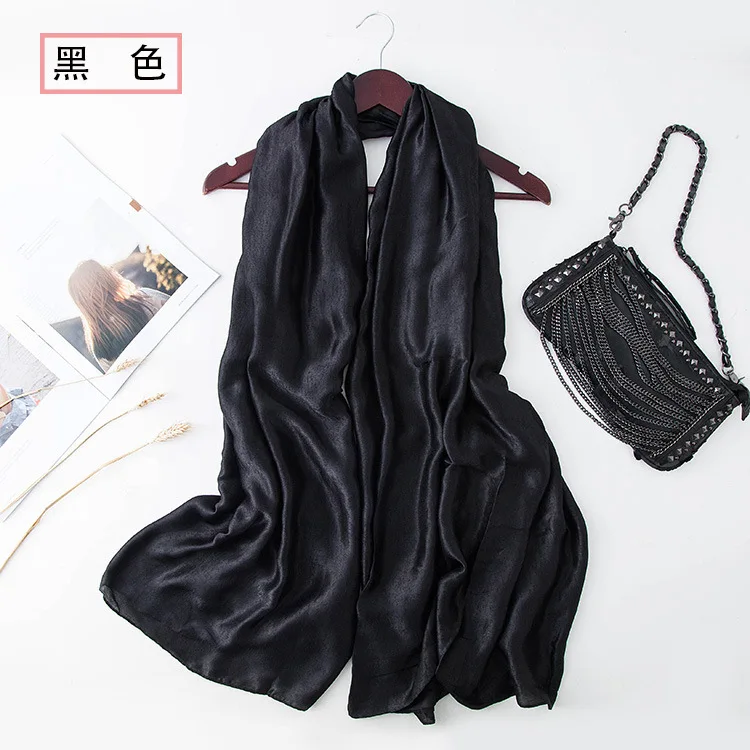 Однотонный женский шарф Осень зима Роскошный Матовый атласный шелковый
