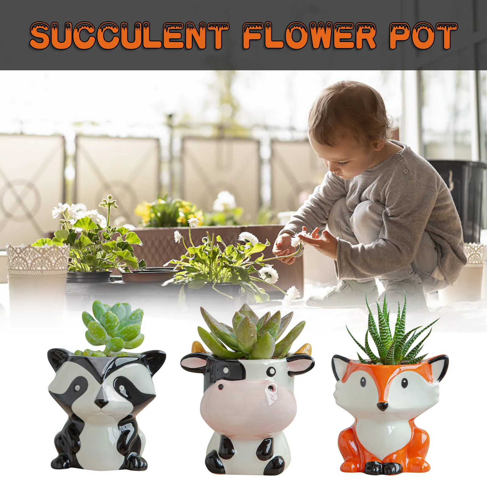 

Animal Flower Pot Ceramic Succulent Plant Pot Container Flowerpot Desktop Succulent Cactus Potted Planting Bonsai Pots Set