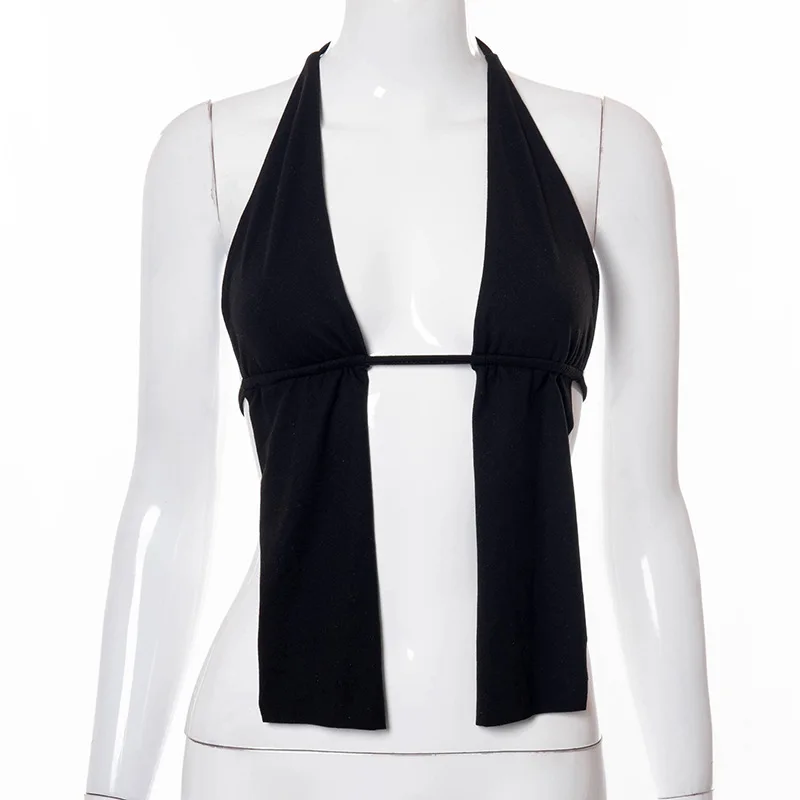 

Sexy Bralette Crop Top Y2k Summer Clothes for Women Featival Beach Club Wear Open Back Halter Tanks Camis